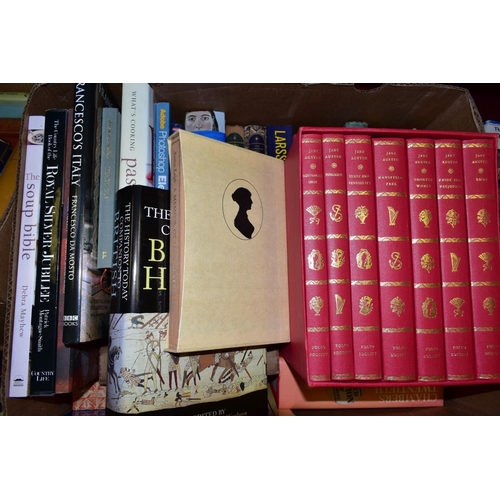 470 - FIVE BOXES OF BOOKS, including a small quantity of Observer books, Folio Society in slip cases, hist... 