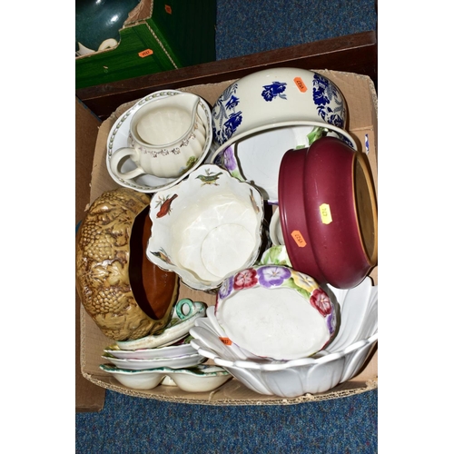 474 - FIVE BOXES AND LOOSE CERAMICS, including a small Victorian moulded stoneware teapot, a.f., a Portmer... 