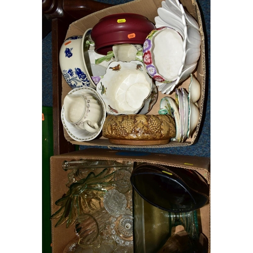 474 - FIVE BOXES AND LOOSE CERAMICS, including a small Victorian moulded stoneware teapot, a.f., a Portmer... 