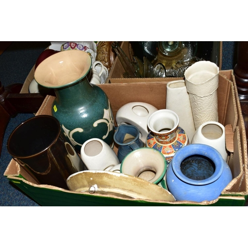 474 - FIVE BOXES AND LOOSE CERAMICS, including a small Victorian moulded stoneware teapot, a.f., a Portmer... 