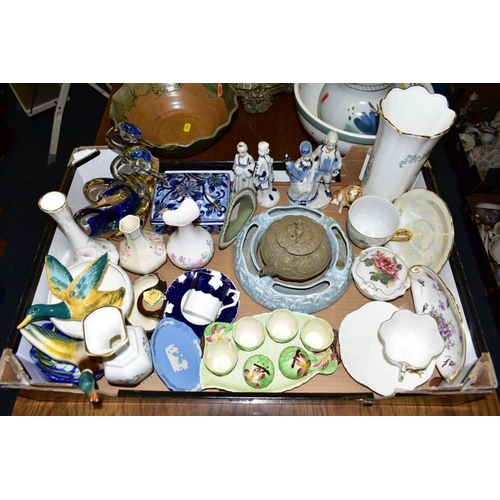 474 - FIVE BOXES AND LOOSE CERAMICS, including a small Victorian moulded stoneware teapot, a.f., a Portmer... 