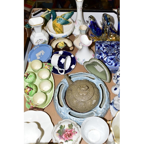 474 - FIVE BOXES AND LOOSE CERAMICS, including a small Victorian moulded stoneware teapot, a.f., a Portmer... 