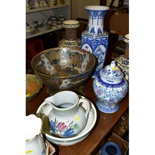 474 - FIVE BOXES AND LOOSE CERAMICS, including a small Victorian moulded stoneware teapot, a.f., a Portmer... 