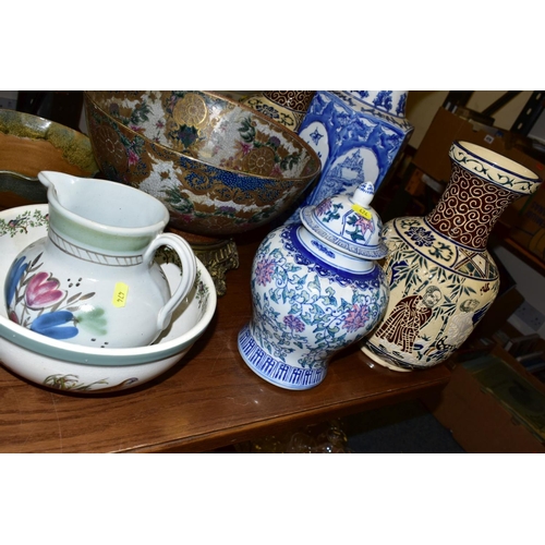 474 - FIVE BOXES AND LOOSE CERAMICS, including a small Victorian moulded stoneware teapot, a.f., a Portmer... 