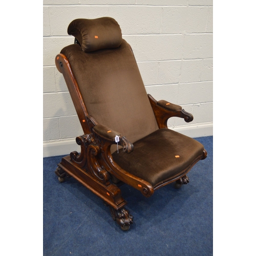 1340 - AN EARLY VICTORIAN MAHOGANY MEDICAL/SURGICAL/DENTAL CHAIR, with an adjustable headrest, adjustable s... 