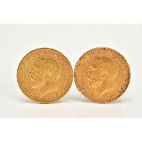 73 - TWO GOLD GEORGE V HALF SOVEREIGNS, dated 1912/13, each weighing 4.0 grams, approximate gross weight ... 