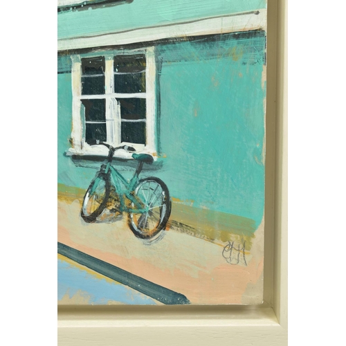 8 - CAMILLA DOWSE (BRITISH 1968), 'Bicycle and Bunting II', a village street scene, initialled bottom le... 