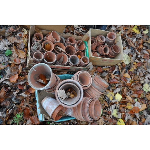 1002 - A COLLECTION OF VINTAGE TERRACOTTA POTS in four trays