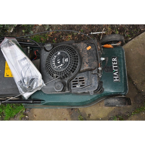 1008 - A HAYTER HARRIER 41 PETROL LAWN MOWER with electric start (engine pulls freely but hasn't been start... 