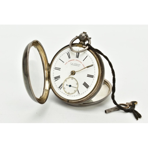 104 - A SILVER OPEN FACED POCKET WATCH, white dial signed 'The Express English Lever, J.G. Graves Sheffiel... 