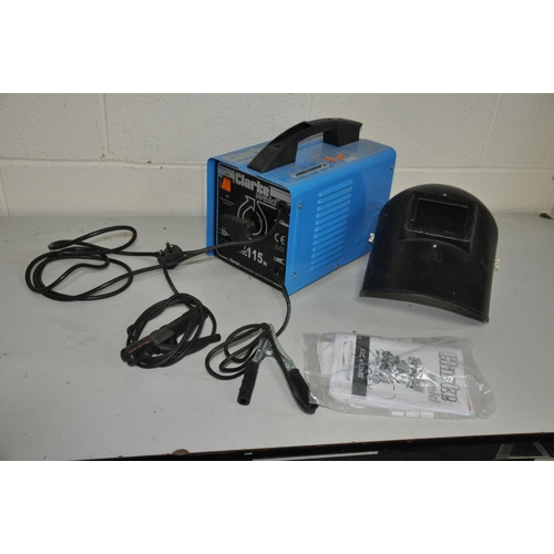 1121 - A CLARKE EASI ARC 115N ELECTRIC ARC WELDER with manual, electrodes, sledge hammer, hand held screen ... 