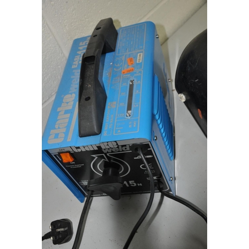 1121 - A CLARKE EASI ARC 115N ELECTRIC ARC WELDER with manual, electrodes, sledge hammer, hand held screen ... 