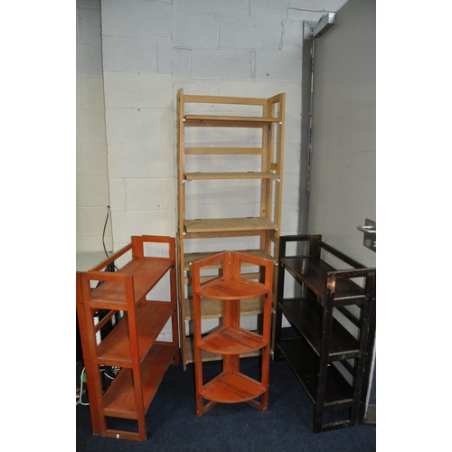 1135 - FIVE FOLDING 'DEALER' RACKS including two manufactured shelves and two homemade shelves, width 71cm ... 