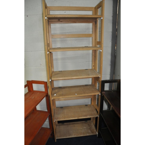 1135 - FIVE FOLDING 'DEALER' RACKS including two manufactured shelves and two homemade shelves, width 71cm ... 