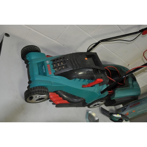 1141 - A BOSCH ROTAK 40 ELECTRIC LAWN MOWER with grass box and a Bosch Isio cordless shrub shears (both PAT... 