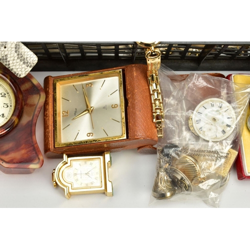 118 - A TRAY OF WRISTWATCHES, CLOCKS AND PARTS, to include a variety of quartz and digital lady's, gents a... 