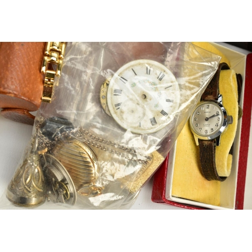 118 - A TRAY OF WRISTWATCHES, CLOCKS AND PARTS, to include a variety of quartz and digital lady's, gents a... 