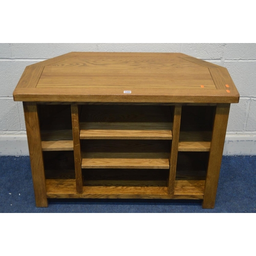 1202 - A GOLDEN OAK CORNER TV STAND, width 97cm x depth 50cm