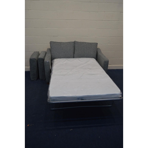 1203 - A GREY UPHOLSTERED TWO SEATER SOFA BED