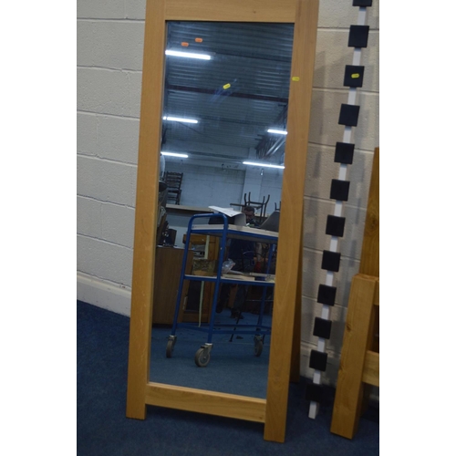 1204 - A LIGHT OAK 4' 6'' BEDFRAME, with side rails and slats, together with an oak full length mirror, on ... 