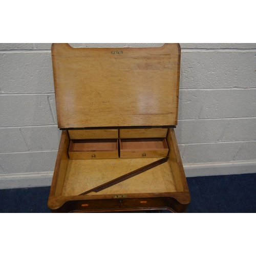 1211 - A LATE VICTORIAN WALNUT DAVENPORT, fretwork gallery on a hinged stationary compartment, a sloping li... 