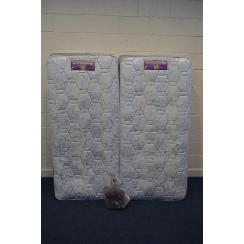 1213 - TWO SILENT NIGHT BEDS AND MATTRESSES, with a pair of oak single headboards and an upholstered single... 