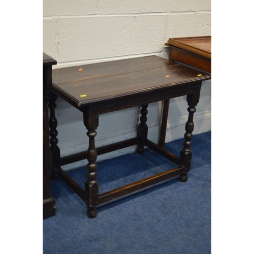 1215 - A PERIOD OAK OCCASIONAL TABLE, together with a walnut occasional table, an Edwardian pot cupboard an... 