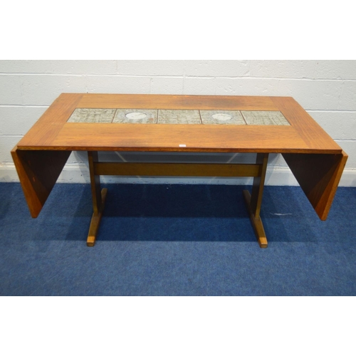 1222 - A GANGSO MOBLER TEAK TILE TOP DROP END DINING TABLE, extended length 241cm x 168cm x depth 90cn x he... 