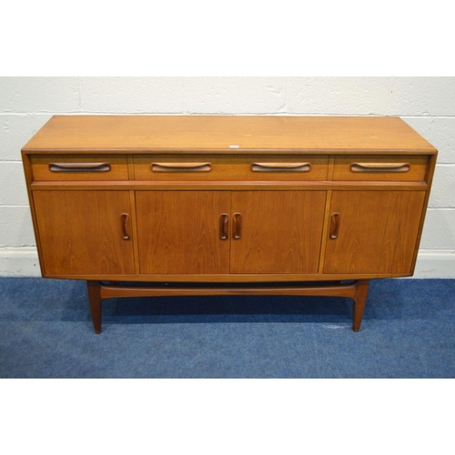 1224 - A G PLAN FRESCO TEAK SIDEBOARD, with two short drawers flanking one long drawer, above four cupboard... 