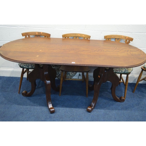 1228 - A MAHOGANY TWIN PEDESTAL TABLE, with rope edge detail, length 177cm x depth 84cm x height 74cm, and ... 