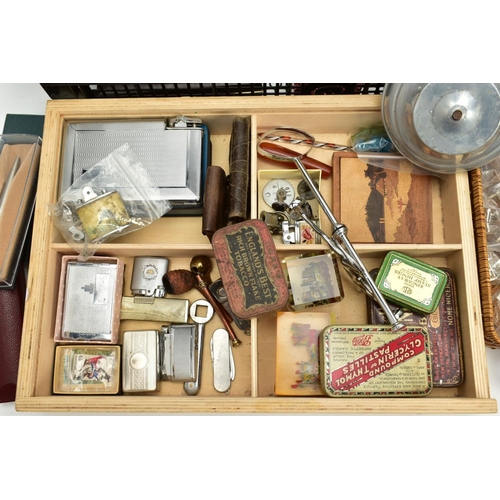 123 - THREE TRAYS OF MISCELLANEOUS ITEMS, to include a tray of pens and desk top equipment, such as a case... 