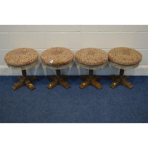 1247 - FOUR OLD CHARM OAK CIRCULAR STOOLS