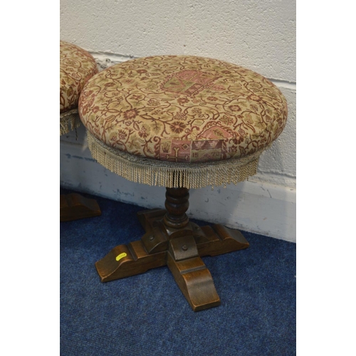 1247 - FOUR OLD CHARM OAK CIRCULAR STOOLS