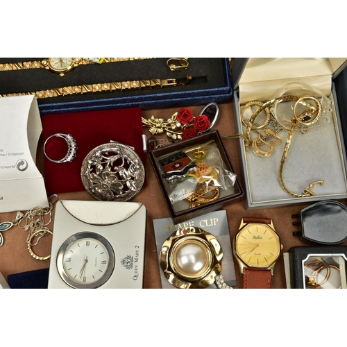 125 - A COLLECTION OF COSTUME JEWELLERY, to include a Blue John oval set ring and others, white metal chai... 