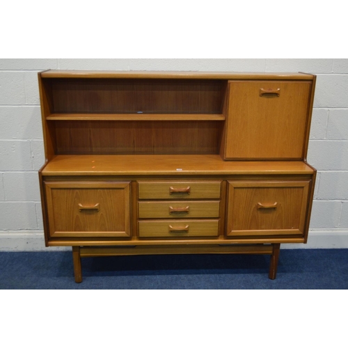 1258 - A WILLIAM LAWRENCE TEAK HIGHBOARD, width 162cm x depth 44cm x height 130cm