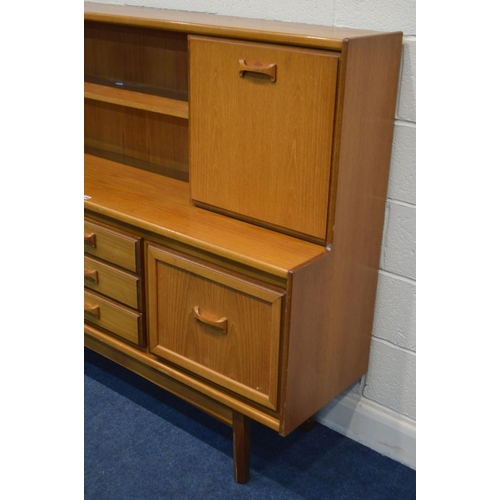 1258 - A WILLIAM LAWRENCE TEAK HIGHBOARD, width 162cm x depth 44cm x height 130cm