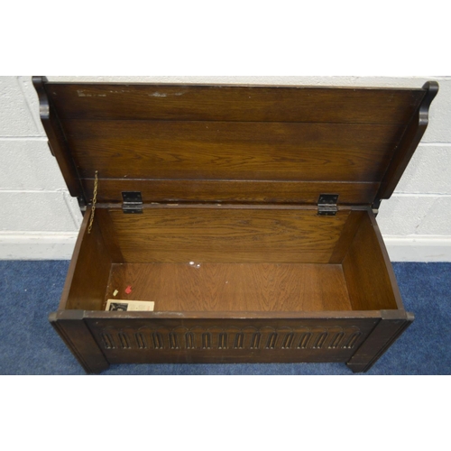 1264 - A MID TO LATE 20TH CENTURY OAK BLANKET CHEST, width 106cm x depth 47cm x height 49cm