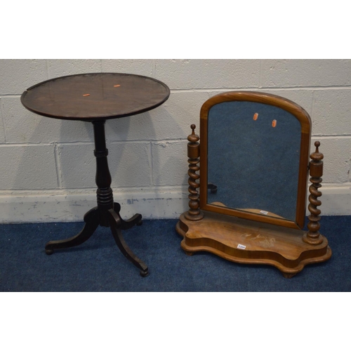 1269 - A VICTORIAN SATINWOOD TOILET MIRROR, together with a Georgian mahogany dish top tripod table (sd) (2... 