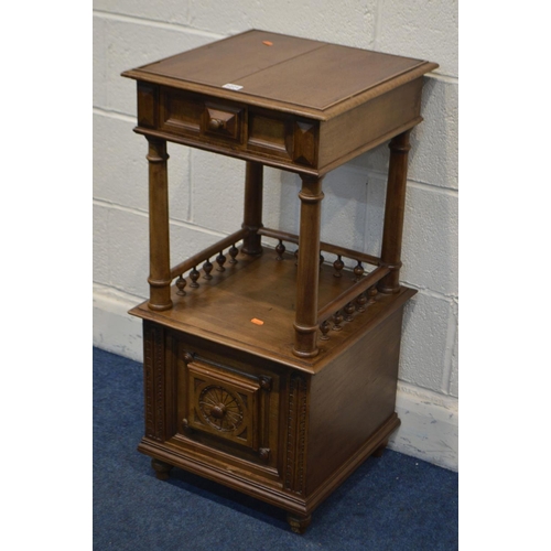 1271 - A 20TH CENTURY FRENCH OAK POT CUPBOARD the top section with a single drawer above a base with a sing... 