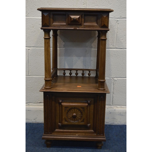 1271 - A 20TH CENTURY FRENCH OAK POT CUPBOARD the top section with a single drawer above a base with a sing... 