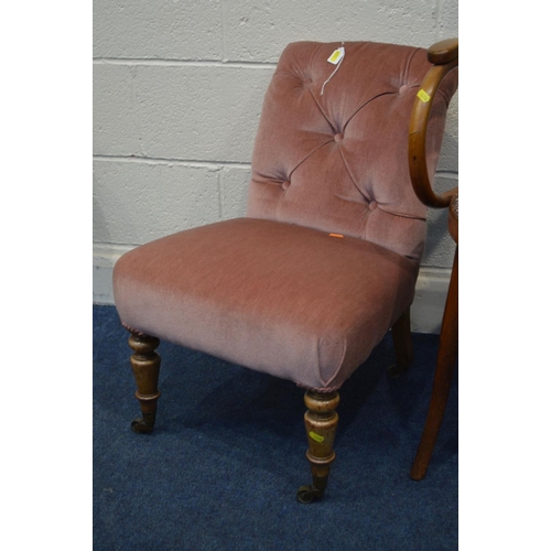 1272 - A BENTWOOD BEECH OPEN ARMCHAIR, together with a Victorian walnut nursing chair (2)