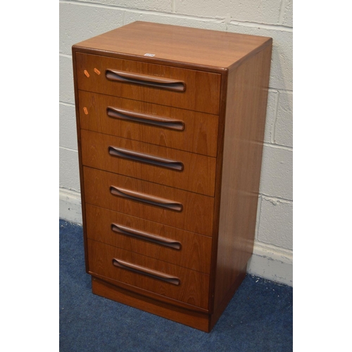 1278 - A G PLAN FRESCO TEAK CHEST OF SIX DRAWERS, width 56cm x depth 45cm x height 103cm (good condition)