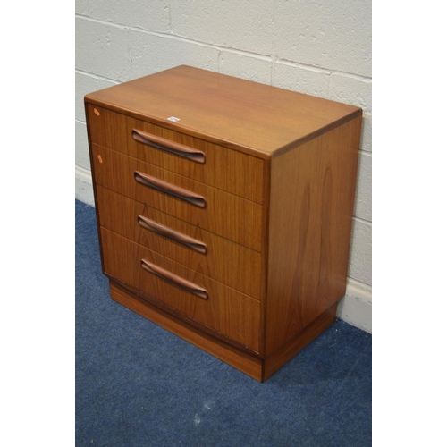 1279 - A G PLAN FRESCO TEAK CHEST OF FOUR DRAWERS, width 72cm x depth 76cm x height 45cm (good condition)