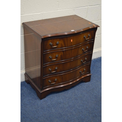 1286 - A MODERN MAHOGANY SERPENTINE CHEST OF FOUR LONG DRAWERS, width 74cm x depth 46cm x height 77cm