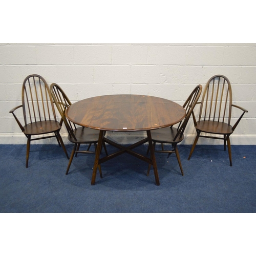 1293 - A DARK ERCOL MODEL 477 DROP LEAF TABLE, open length 124cm x closed length 63cm x depth 113cm x heigh... 