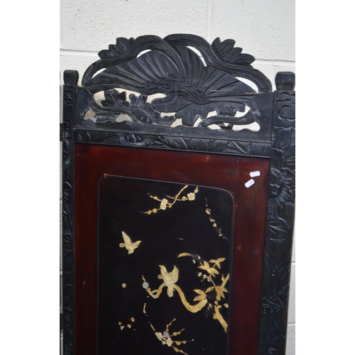 1296 - AN ORIENTAL CHINOISERIE EBONISED TWO FOLD SCREEN, with shibayama panels, width of each screen 70.5 x... 