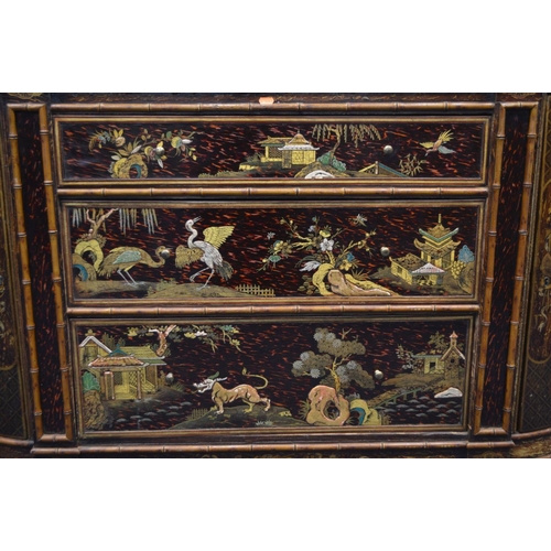 1311 - A JAPANESE SIDEBOARD, incorporating older timbers, chinoiserie decoration, with a green veined marbl... 