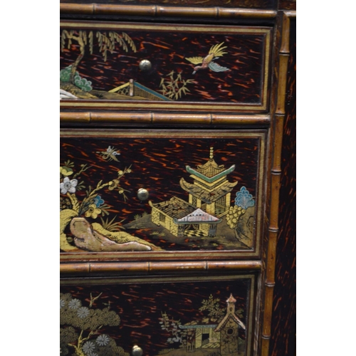 1311 - A JAPANESE SIDEBOARD, incorporating older timbers, chinoiserie decoration, with a green veined marbl... 