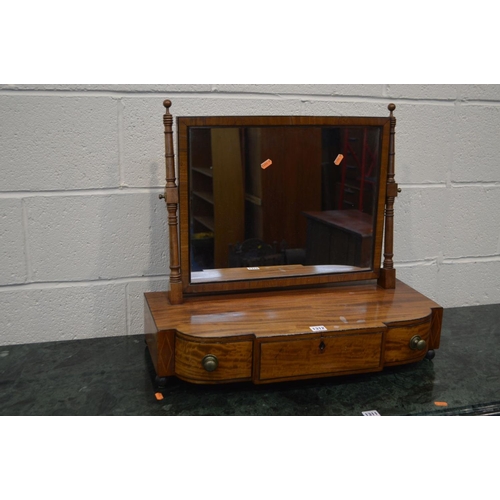 1312 - AN EARLY 19TH CENTURY SATINWOOD TOILET MIRROR, with three drawers, width 65cm (key)