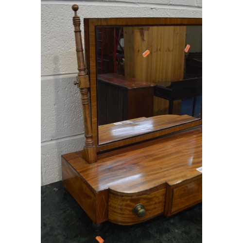 1312 - AN EARLY 19TH CENTURY SATINWOOD TOILET MIRROR, with three drawers, width 65cm (key)